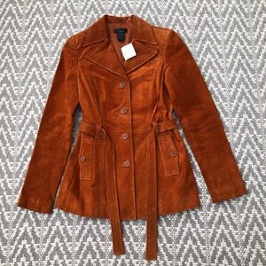 Frenchi 100% genuine leather button up belted jacket size S